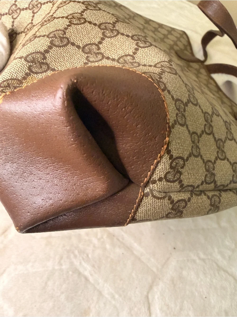 Gucci Brown GG Supreme Canvas Tote with Green-Red Stripe and Gold Hardware - Picture 8 of 16